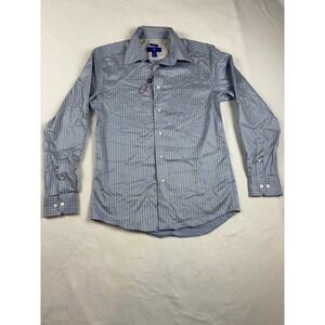 Egara Mens Slim‎ Fit Non-Iron Dress Shirt Plaid Blue Yellow M